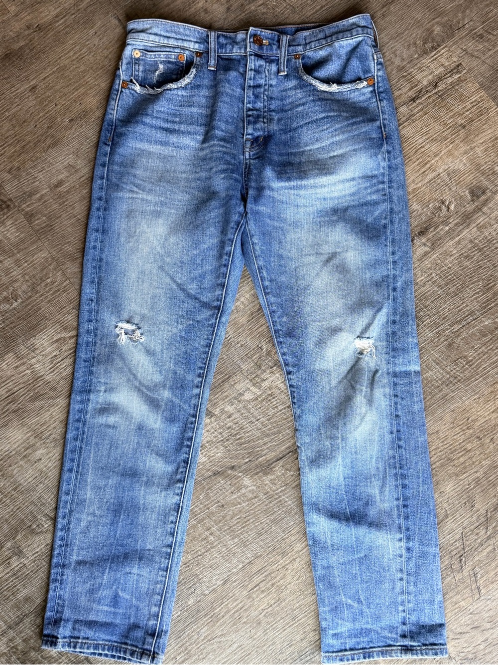 Madewell Cruiser Straight Crop Jeans Women 27 Distressed Medium Wash